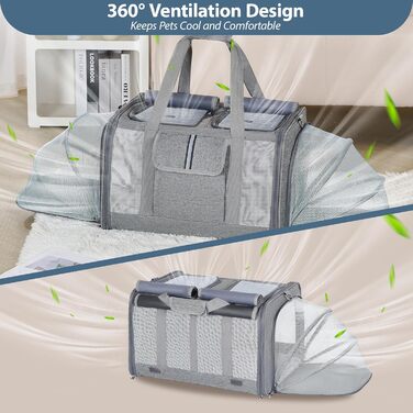 Розширювана переноска для котів та собак великого розміру на 2 тварин - переноска-рюкзак для котів та маленьких/середніх собак з розширенням з обох сторін, знімним вкладишем та кишенею для зберігання, сірого кольору - велика
