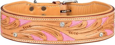 Нашийник для собак Pinklady Leder: шкіряний нашийник для собак, бежевий, карамельний, коричневий, рожевий, з декоративними елементами та стразами, обхват 35-43 см