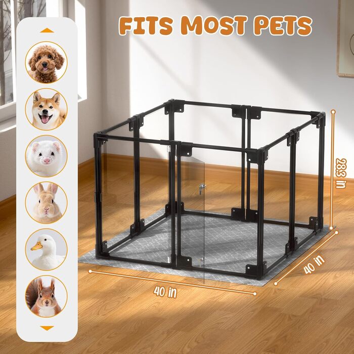 Клітка для собак з акрилу з дверцятами, 88 x 89 x 63 см, регульована, шестигранна/восьмигранна, для собак маленьких та середніх порід, для дому