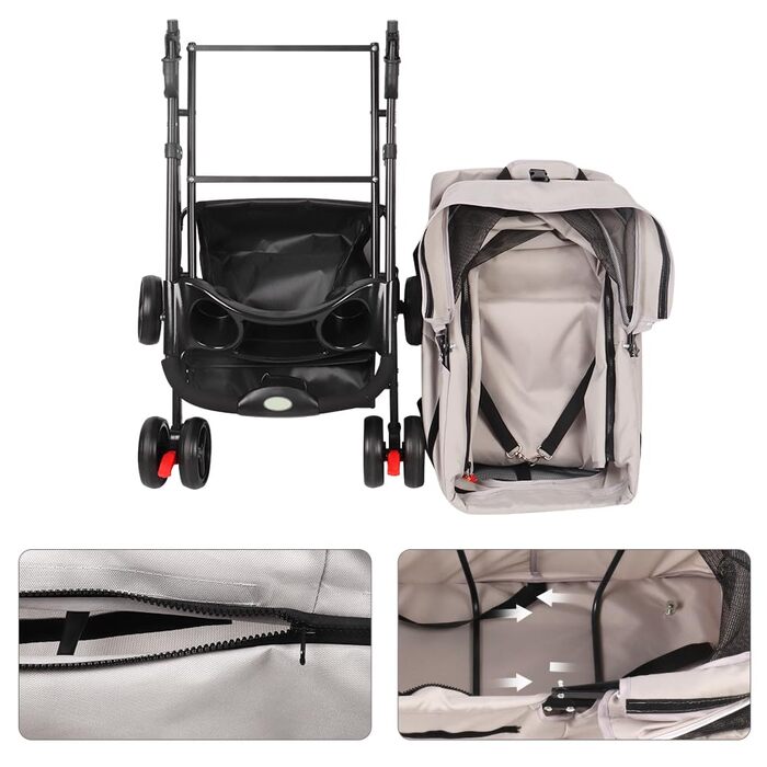 Візок для собак середніх порід, 25 кг, 4-колісний візок для собак та котів, складаний, для подорожей, сірий (50 x 65 x 99 см)