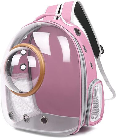 Рюкзак для кота Galatée, рюкзак для собаки, рюкзак для домашнього улюбленця, рюкзак-переноска, водонепроникний, прозорий рюкзак-капсула для тварин, рюкзак-капсула для домашніх тварин з вентиляцією (Чорний, Прозора кришка) (Рожевий, 35*45*28 см)