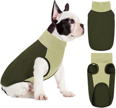 Пуловер для великих собак з флісу, ультрам'який, без рукавів, з високим коміром (M, обхват грудей: 42 см, зелений)