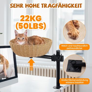 Кігтеточка-ліжко для кота на стіл: обертання 360°, регульована висота, без свердління. Підвищене котяче ліжко над столом. Тримає кошеня/кота поруч. Зручне ліжко для кота з подушкою для тварин.