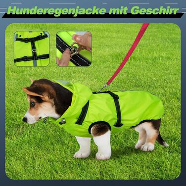 Водонепроникний дощовик для собак, дощова куртка з світловідбиваючими смугами, нагрудник H-подібної форми (D-кільце) та знімний капюшон з візором, ідеально підходить для собак середніх та великих порід [Неоновий зелений, розмір 3XL] 3XL Зелений
