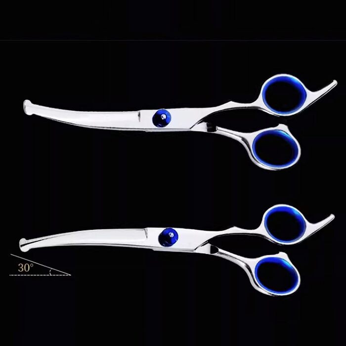 Набір ножиць для грумінгу собак та котів: прямі та зігнуті, з нержавіючої сталі (Blue)