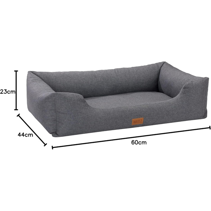 Софа-ліжко для собак MSS e.K. 60 x 44 см, сірий колір, знімний велюровий чохол та м'яка підстилка, 60 x 44 x 23 см. Підходить для великих собак, кошик для собак, лежанка для цуценят.