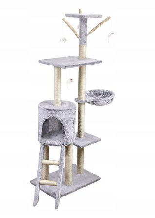 Когтеточка-вежа для котів Pet HOBBY, сіра, 101-160 см, 5 рівнів, сизаль