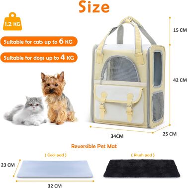 Рюкзак для тварин ALLSOPETS з сітчастим вікном: зручний та дихаючий для котів та собак, ідеальний для подорожей та прогулянок (жовтий)