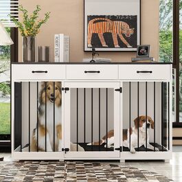 Клітка для собак для дому, металева, XXL, з шухлядами, 137 x 57 x 85 см, чорно-біла