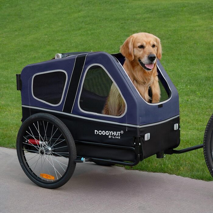 Doggyhut S-Line XL: велосипедно-колясочний візок для собак, 2 в 1, до 45 кг, блакитно-чорний