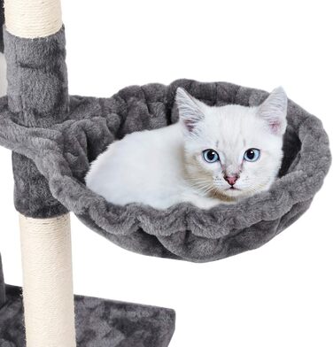 Котячий драбина Yaheetech XXL, до стелі, 228-255 см, з 2 будиночками, кошиком і сизалевими стовпами, сірий-білий