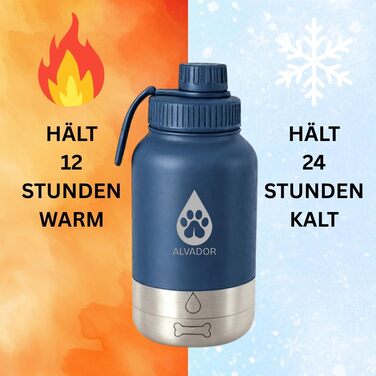 Водяна пляшка для собак на 1000 мл з переносною сумкою, 4-в-1, нержавіюча сталь, ізольована, без BPA, з мисками для води та корму, аксесуари для собак, блакитний колір