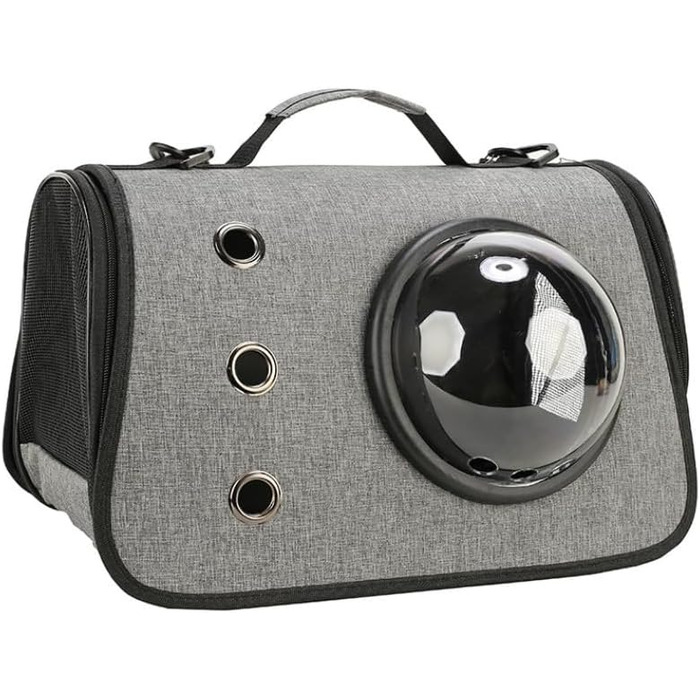 Рюкзак-переноска для котів та маленьких собак з прозорим вікном (Рожевий) (Сірий)