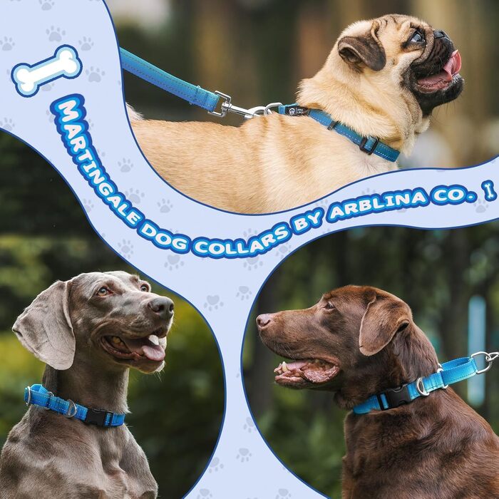 Нашийник для собак Martingale, світловідбиваючий, з зупиняючим ефектом, для великих, середніх та маленьких собак, нейлон, синій, розмір L