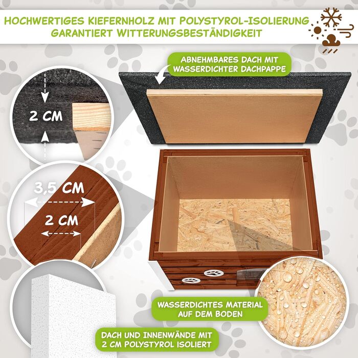 Будка для собак Outentin - XL, 76x60x60 см, тепла та вологостійка, для середніх собак, сучасний дизайн, горіховий колір