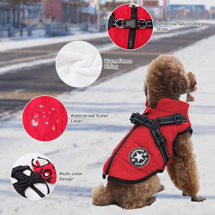Теплий та водонепроникний зимовий одяг для собак, куртка з нашийником, відбиваючий, червоний, 5XL