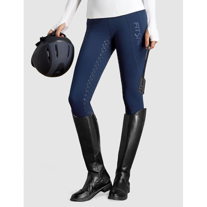 Легінси для верхової їзди жіночі зимові FitsT4 з силіконовою вставкою, флісовою підкладкою, кишенею для телефону та петлями для ременя, темно-синій, XL