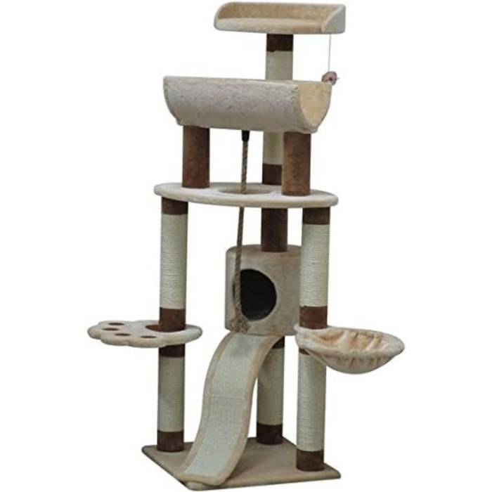 Дряпка для котів Bontoy Lou, кремово-коричнева, 145 см, велика лежанка 46 см, ігровий комплекс для відпочинку, ігор та точіння кігтів