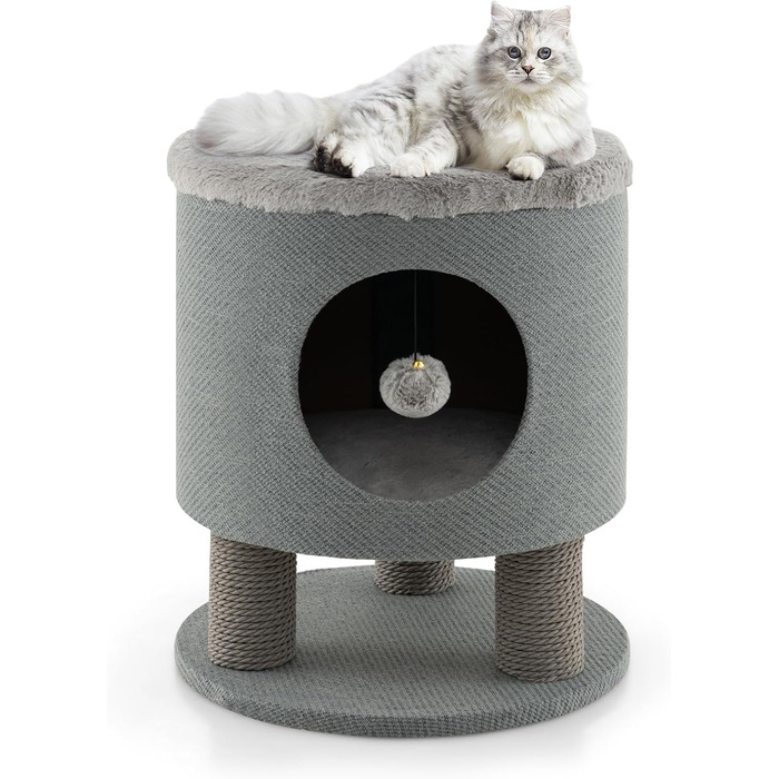 Котячий будиночок SOARS з дряпальною колоною, кігтеточка, кігтешкребок для котів, сізого кольору, 40x40x47 см