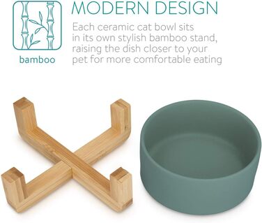 Набір мисок для котів та собак Navaris 2 шт. з підставкою - годівниця для тварин, керамічні миски, зелений колір