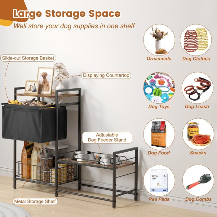 Підвищений миска для собак Bikoney з місцем для зберігання – годівниця та поїлка з кошиком для іграшок, шафка-годонавча для маленьких, середніх та великих собак, органайзер для аксесуарів для тварин