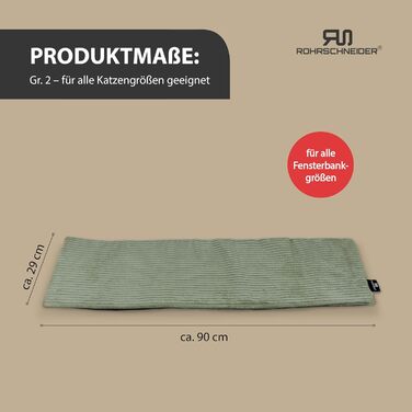 Кішка ліжко-лежанка для вікна | Самопідігріваюча підстилка для котів | Зроблено в ЄС | М'яке ліжко для котів з антиковзною підкладкою | Миється, матеріал - корд | Розмір 2 (90 x 29 см) | (сіль)