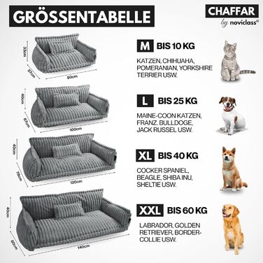 Софа для домашніх тварин Chaffar: ліжко для собак та котів з ортопедичним матрацом, сучасний стиль, матеріал - Cord, розмір XL (120 см)