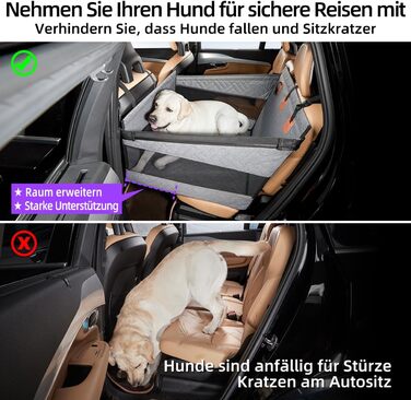 Автомобільний крісло для собак великих порід до 25 кг – безпечний чохол на заднє сидіння, міцне підсидіння для собак з подовжувачем та водовідштовхувальний килимок для собак (Сірий, L)