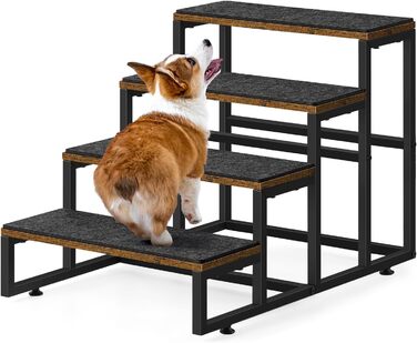 Смусей Сходинки для домашніх тварин: собачі та котячі, 4 сходинки, стабільна конструкція з дерева та металу, протиковзке покриття, для диванів, ліжок, балконів, 60x40x43 см, коричневий