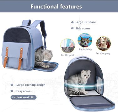 Рюкзак для собак та котів PETCUTE до 8 кг, з внутрішньою страхувальною лінією, дихаючий, з вікном, знімний килимок, блакитний