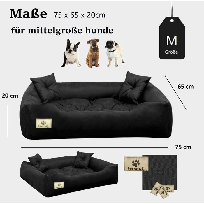 Кругле ліжко для собак середніх порід King Dog, 75 x 65 см, чорне, водонепроникне, з ортопедичним наповнювачем
