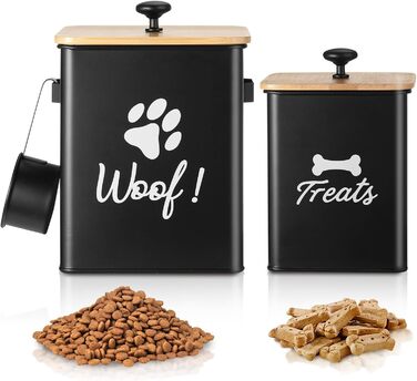 Контейнери для собачих ласощів 2 шт., Металеві банки для корму для собак з герметичними кришками, Чорний колір, 24 × 18 × 24,5 см