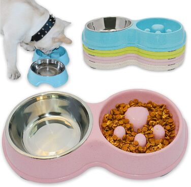 Миска для собак Frenchie Fress, нержавіюча сталь, інтерактивна, для повільного годування, екологічна, білий (рожевий)