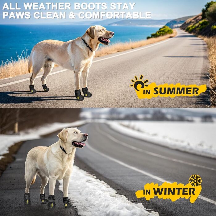 Черевики для собак Expawlorer для великих собак, захист лап на зиму, чорний, розмір 7 (4 шт.)