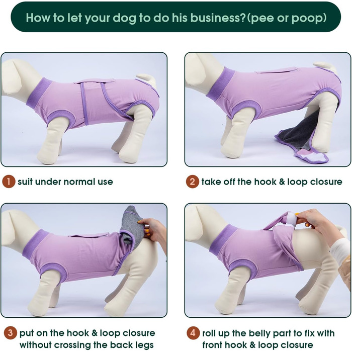 Захисний одяг для собак Kuoser M після операції (для сук та кобелів), дихаючий, альтернатива електронному нашийнику, розмір M (спина: 34-41 см; груди: 49-59 см), колір: фіолетовий