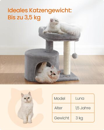 Дряпка для котів Feandrea PCT50W, кігтеточка з сизалю, кімнатна, сіра, з платформою