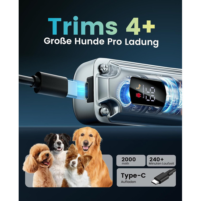 Машинка для стрижки собак з довгим та густим хутром Oneisall Profi Leise: професійна модель з нержавіючою сталею, для собак, котів та коней, час роботи до 4 годин