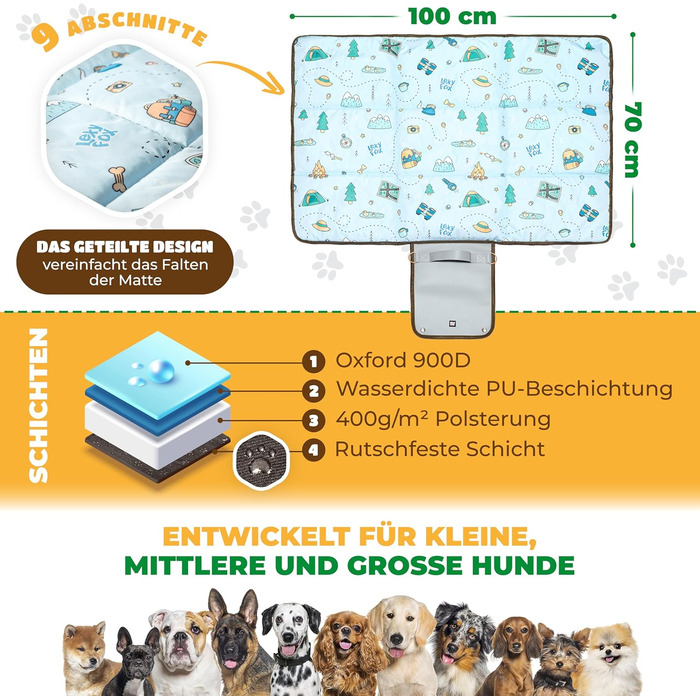 Водонепроникний килимок для собак | Зручний у подорожах, ізольований, з неслизькою поверхнею | Підходить для кемпінгу та відпочинку | Легкий, миючий, для собак