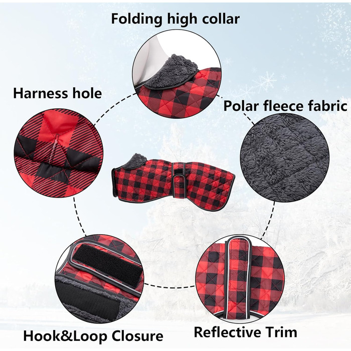 Водонепроникний теплий зимовий дощовик для собак породи Віндгаунд/Лурчер/Вхіпет, з флісовою підкладкою, червоний, розмір S (довжина спини 51-53 см)