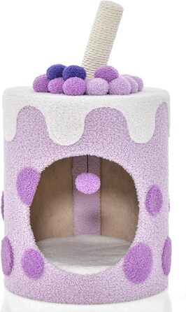 Кігтеточка GYMAX для котів, будиночок-кігтеточка, кігтеточний комплекс з будиночком, іграшками, 37x37x67 см (фіолетовий)
