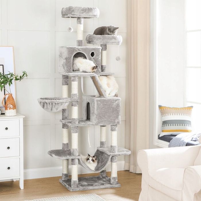 Високий котячий комплекс-драбалка Mozos, сірий, 206 см, 5 рівнів, сизаль