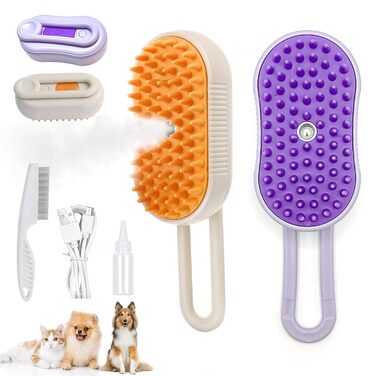 Парова щітка для котів Katzen, 2025 гребінець з розпилювачем, 3-в-1, самоочисна щітка для шерсті котів, домашніх тварин, собак, акумуляторна щітка для шерсті котів