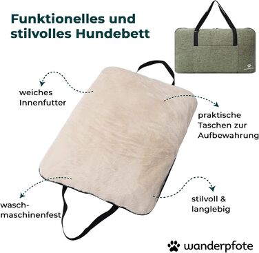 Ортопедичне собаче ліжко для подорожей з практичною сумкою – сертифікована якість OekoTex та GSR (M, Зелений)