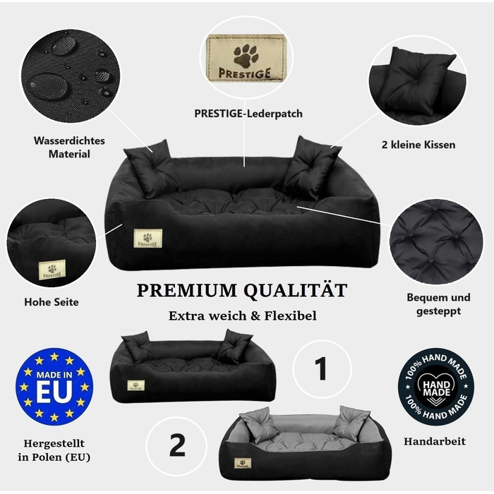 Кругле ліжко для собак середніх порід King Dog, 75 x 65 см, чорне, водонепроникне, з ортопедичним наповнювачем