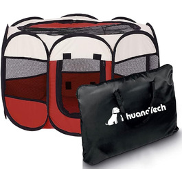 Клітка-манеж для тварин XhuangTech: собаки, коти, цуценята, 80x80x58.4 см, м'який матеріал, портативна, складна, для дому та вулиці, бежево-червона