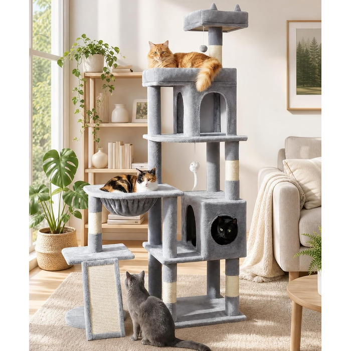 Комплекс для котів Kratzbaum XL 173 см, сірий: будиночок, платформа, дряпка, іграшки