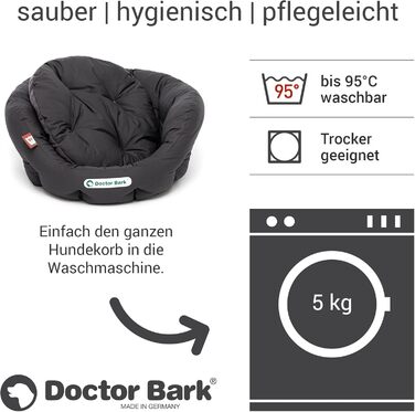 Ліжко для собак Doctor Bark кругле, ортопедичне, м'яке, з двосторонньою подушкою та іграшкою, для малих порід, 40x35 см, сіре, пране при 95°C, Німеччина