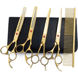 Набір професійних ножиць для грумінгу собак Moontay, 17.8/20.3 см, ножиці для грумінгу собак, вигнуті ножиці для грумінгу, ножиці для стрижки з гребенем (17.8 см, золоті)