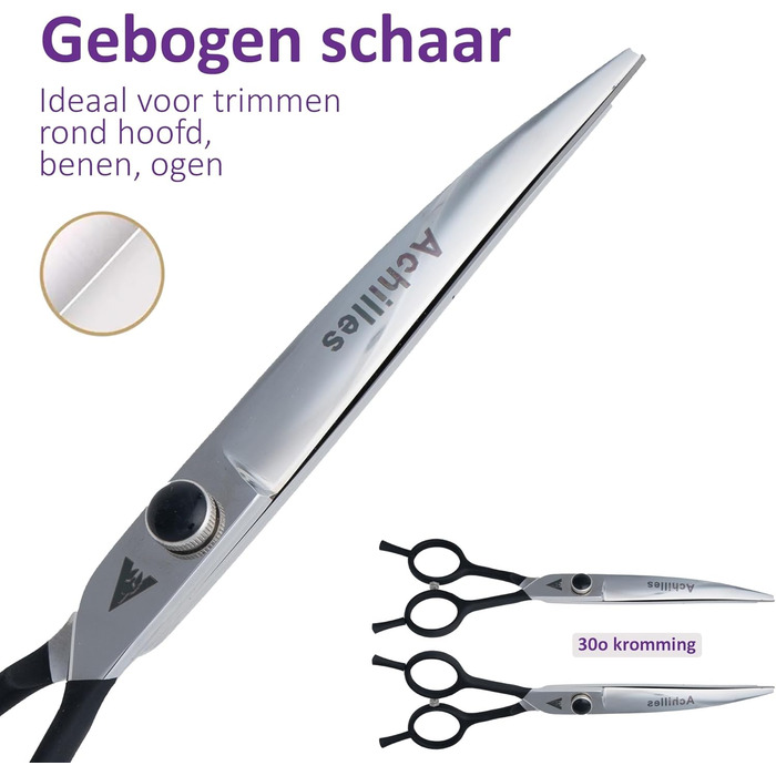 Професійний набір ножиць для грумінгу собак Achilles Pro Silver & Black 7 дюймів