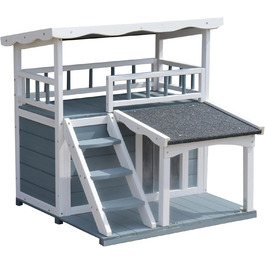 Будиночок для котів Dehner Lieblinge Maison, дерев'яний, для вулиці, 78x75x73 см, твердий ялиновий, сірий/білий